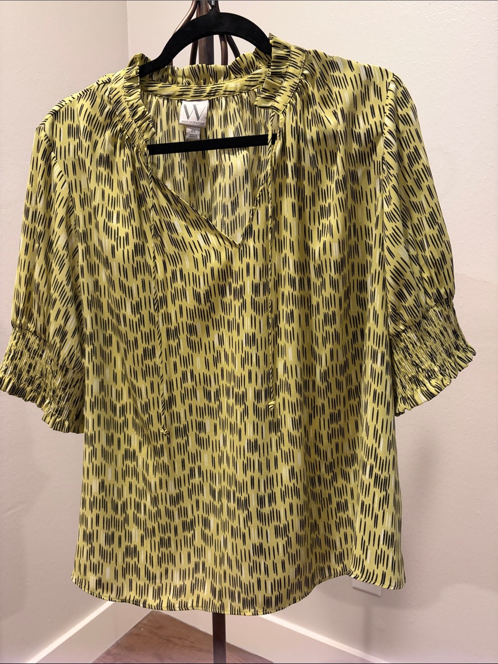 W by Worth Yellow Blouse with Black Dash Print